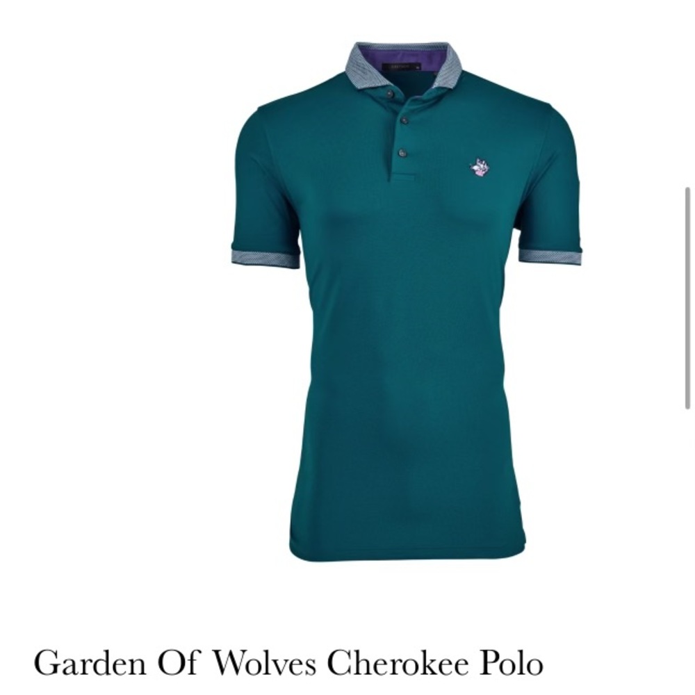 Greyson Garden Of Wolves Limited Release Polo 
Size M (Sea Turtle Green)